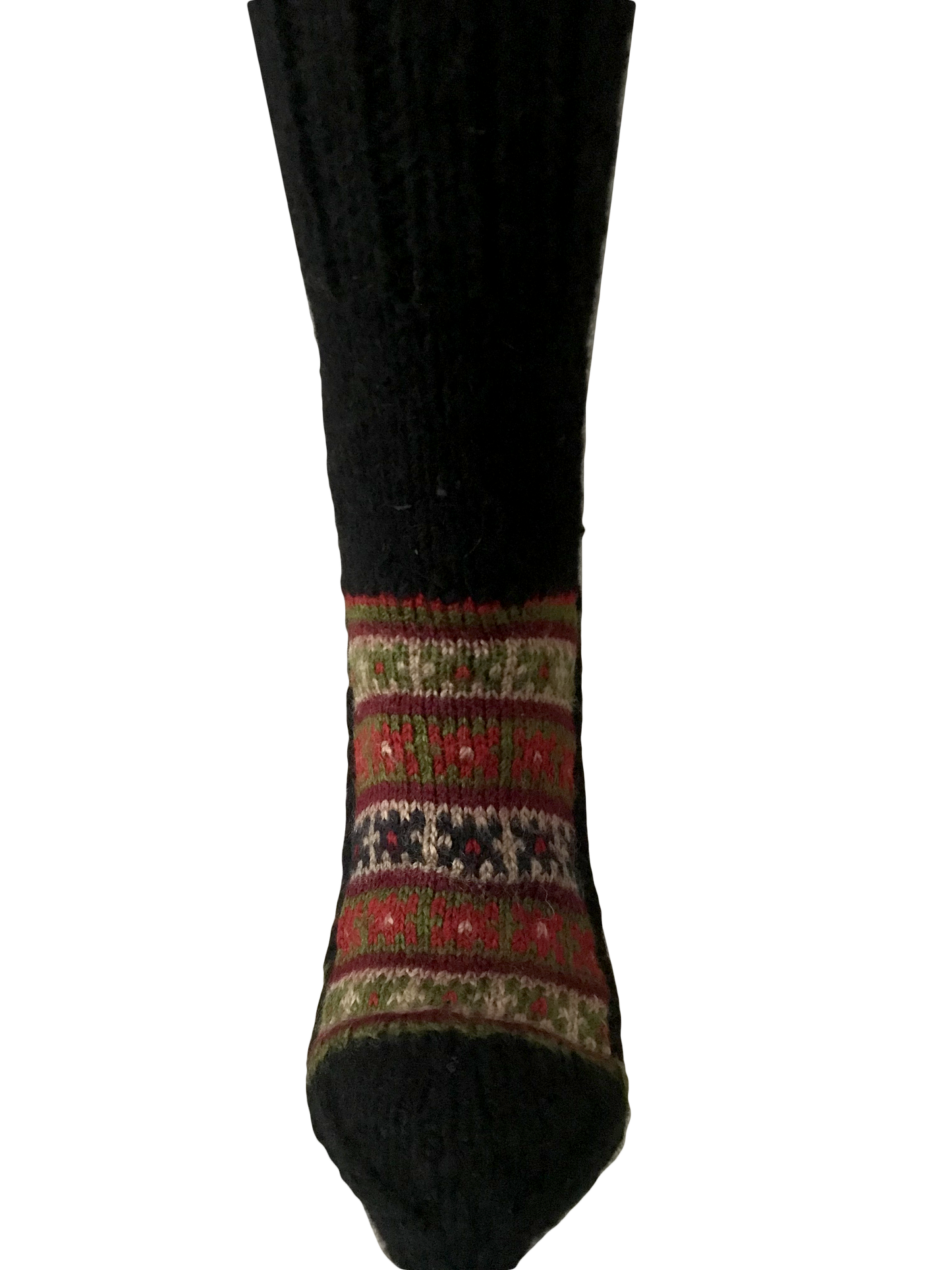 "Military Green" - hand knit woollen socks with a green base and traditional Himalayan weave