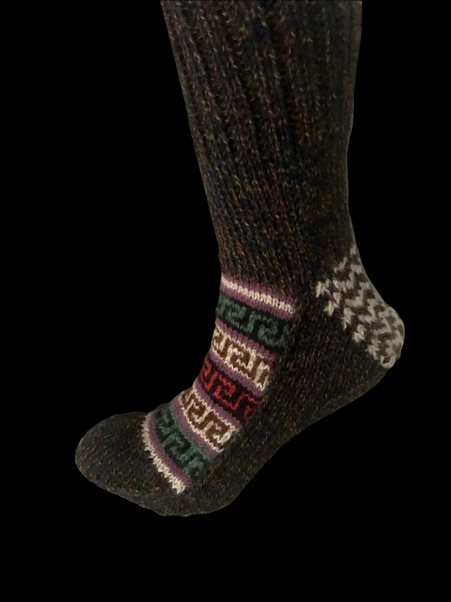 "Earthy Brown" - hand knit woollen socks with a blend of brown based colours and classic Kullu pattern