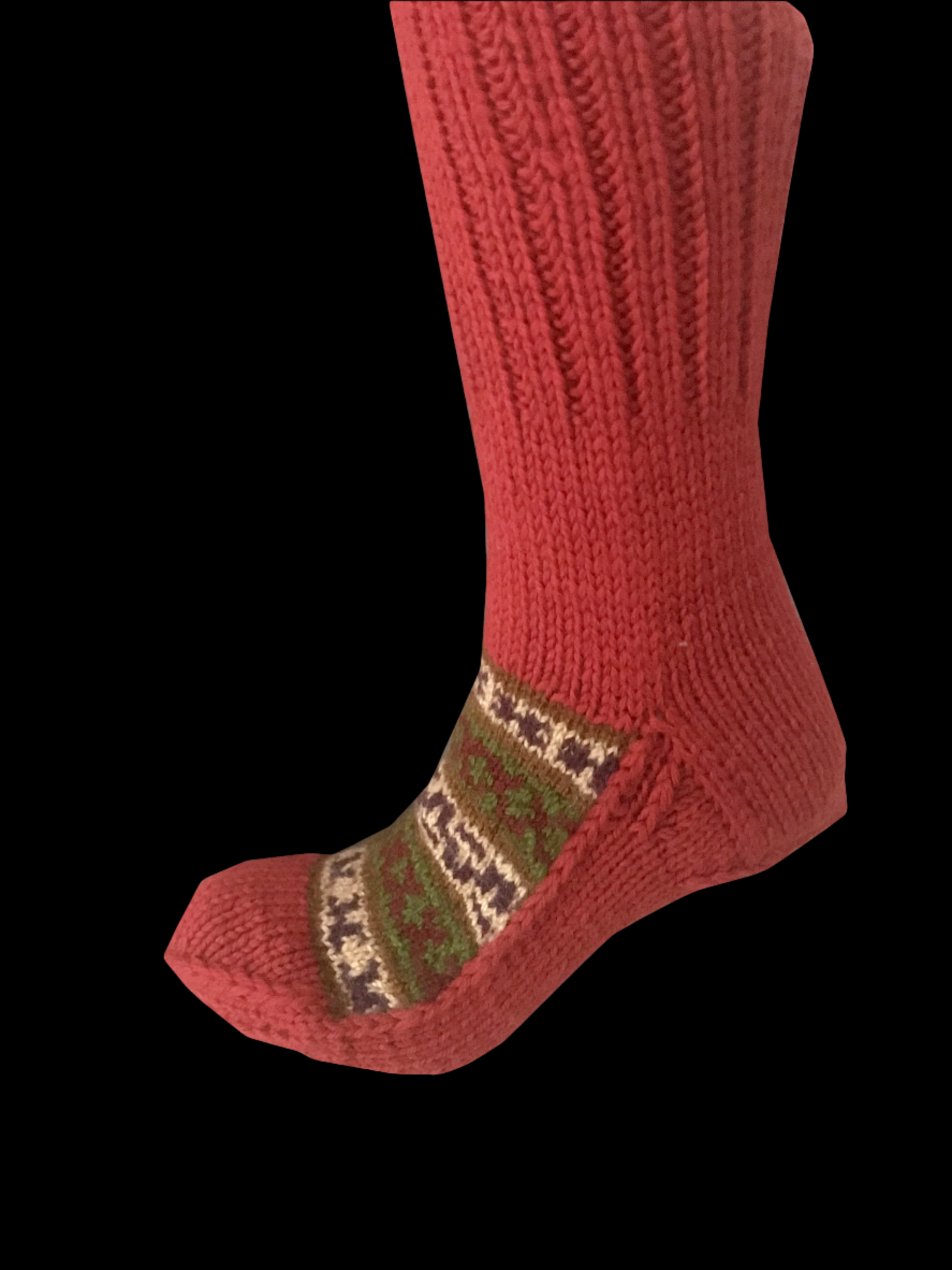 "Valley Red" - hand knit woollen socks with a Red base and subtle Kullu pattern