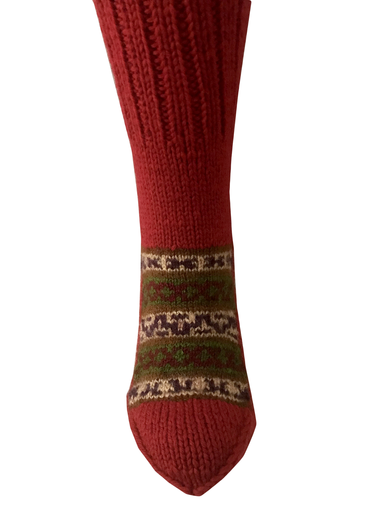 "Valley Red" - hand knit woollen socks with a Red base and subtle Kullu pattern