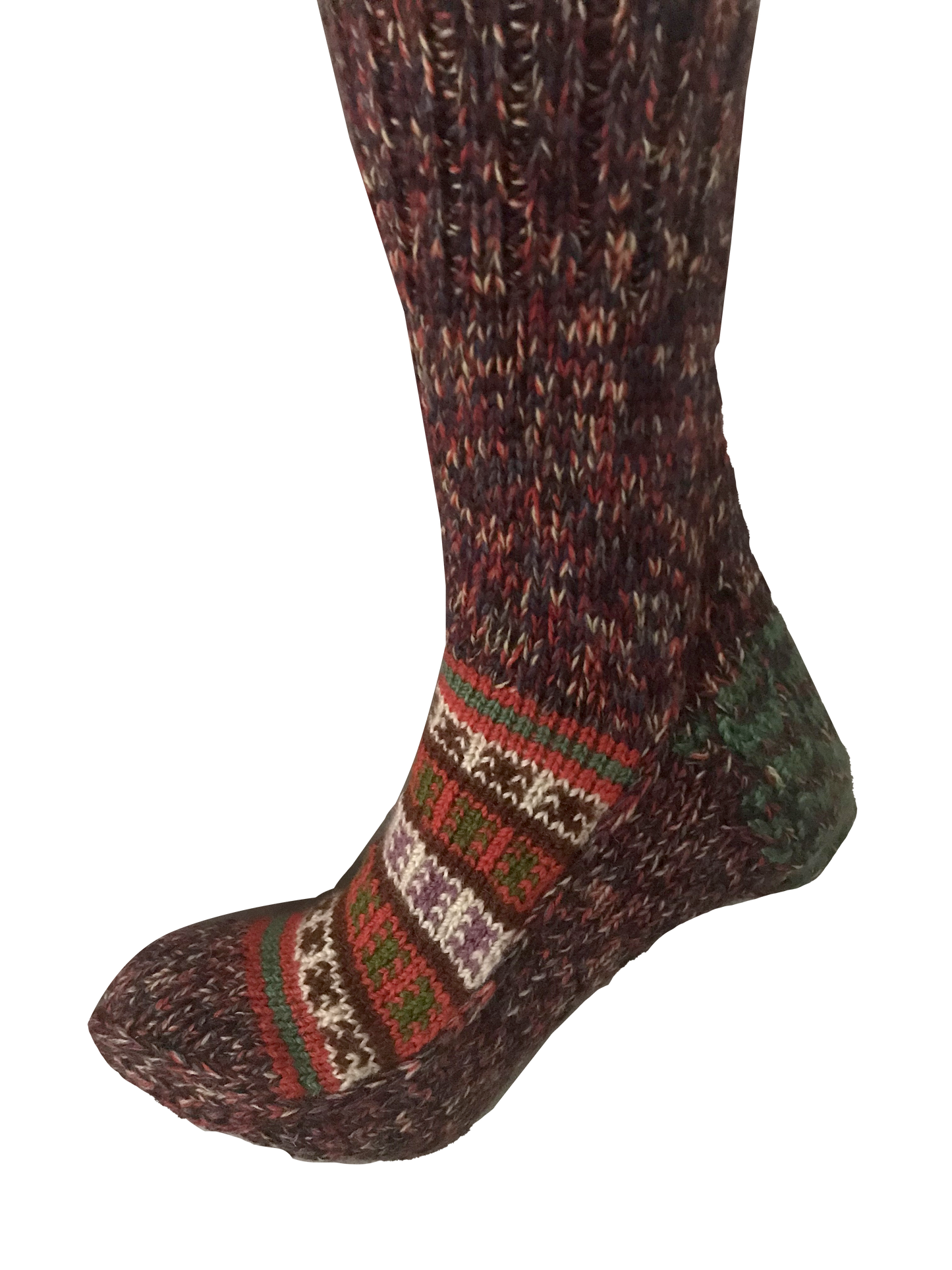 "Subtle Burgundy Blends"- hand knit woollen socks with a blend of maroon colours with elegant patterns