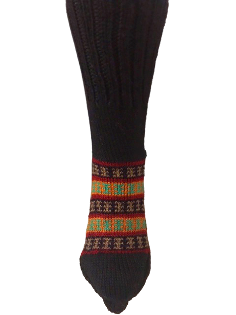 Black Wool Hand Knit Socks with Fluorescent Green Patterned Base