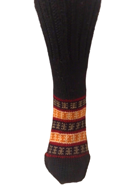 Black with Gold - hand knit woollen socks with a deep black base and Traditional pattern - Type 1