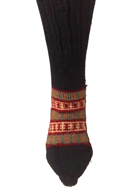 Black Wool Hand Knit Socks with Brown Patterned Base - Type 2