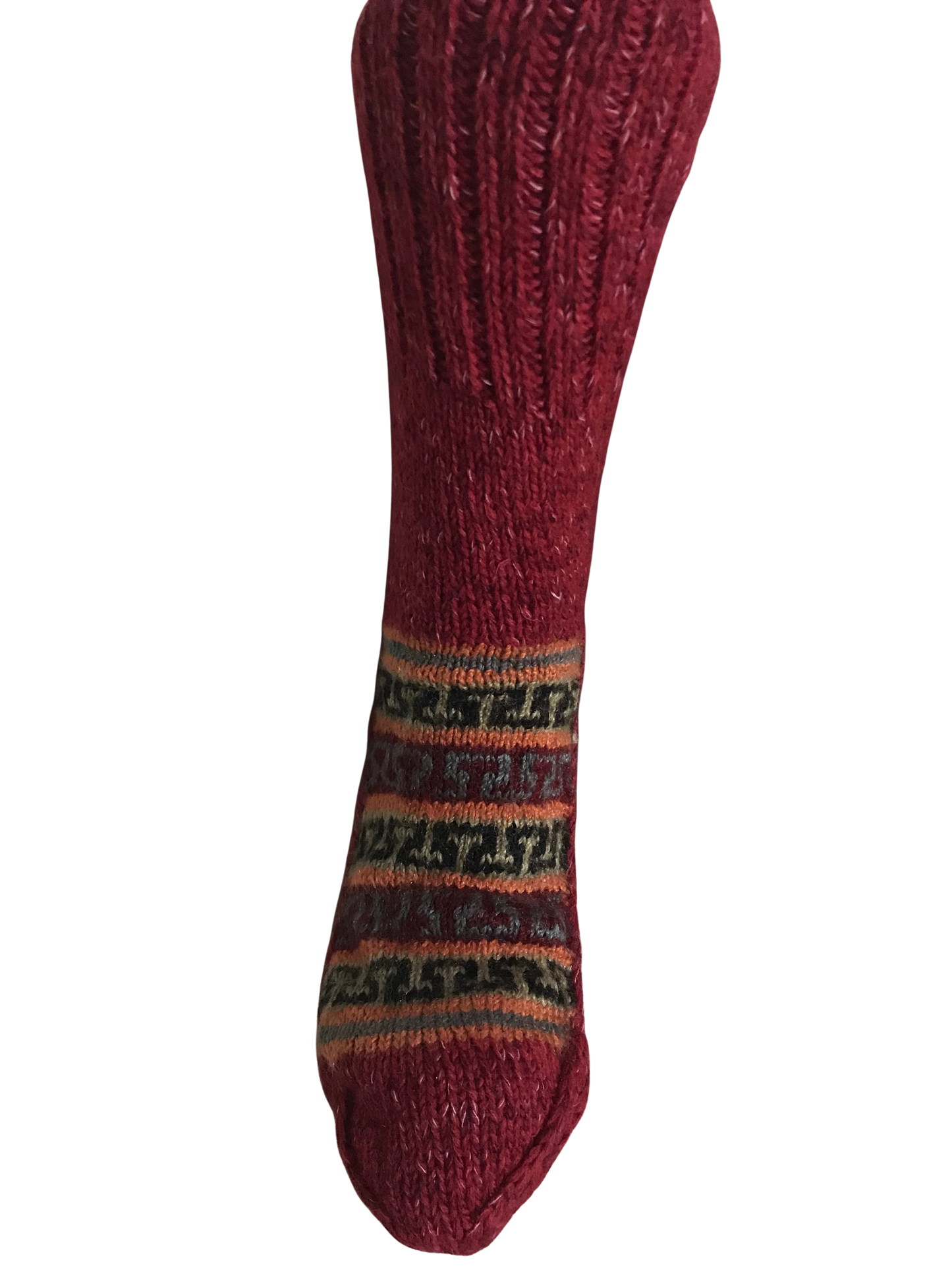Red Colour Wool Socks - Pattern 7 - Crew Socks
