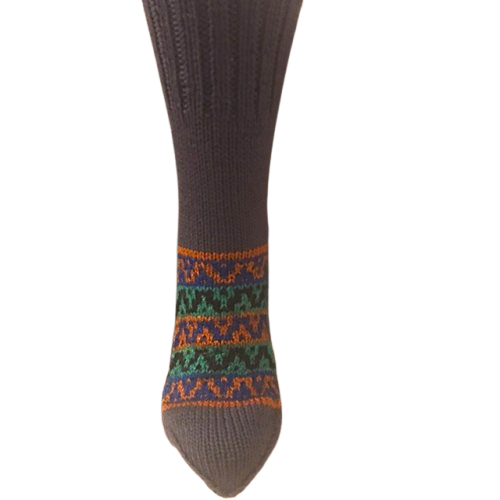 Dark Beige Base with Horizontal Brown Lines on Heel - hand knit woollen socks - Type 2