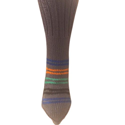 Dark Beige Base with Horizontal Brown Lines on Heel - hand knit woollen socks - Type 1