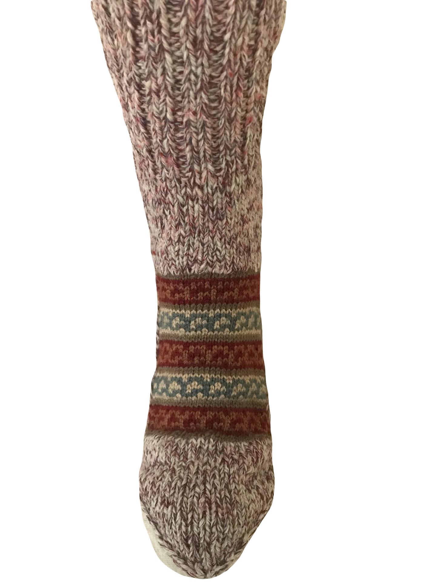 "Pink & White Blend" - hand knit woollen socks with pink & white base and subtle earthy pattern