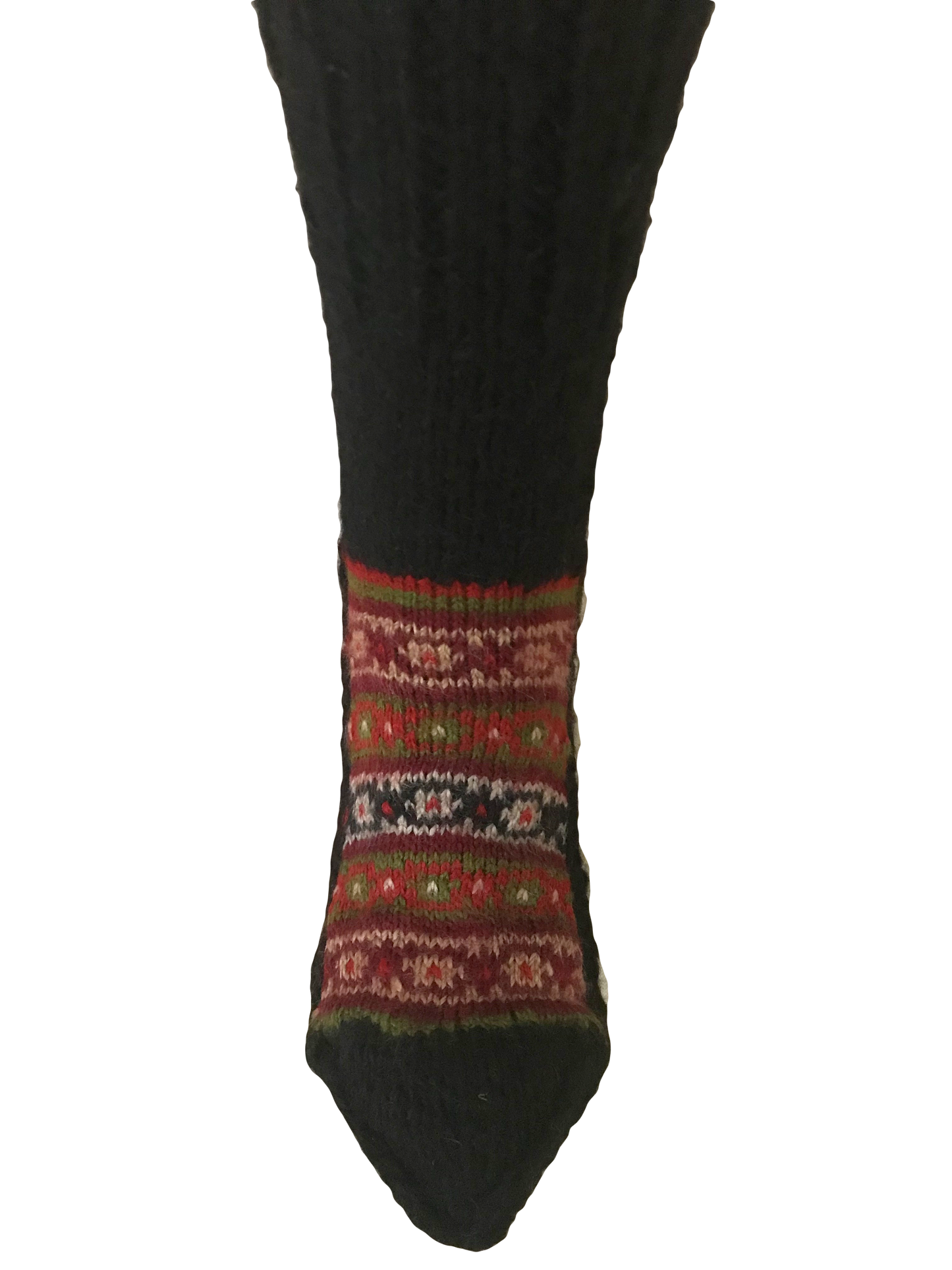 "Festive Green" - hand knit woollen socks with a green base and festive colour patterns