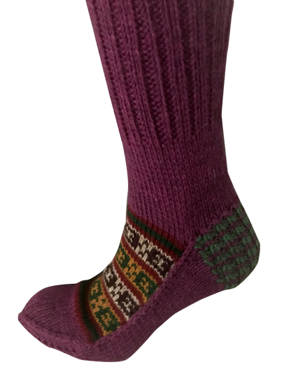 "Lady Pink” is a beautiful pink wool base classic Himalayan knit pair of winter socks
