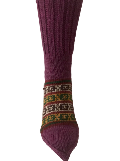 "Lady Pink” is a beautiful pink wool base classic Himalayan knit pair of winter socks