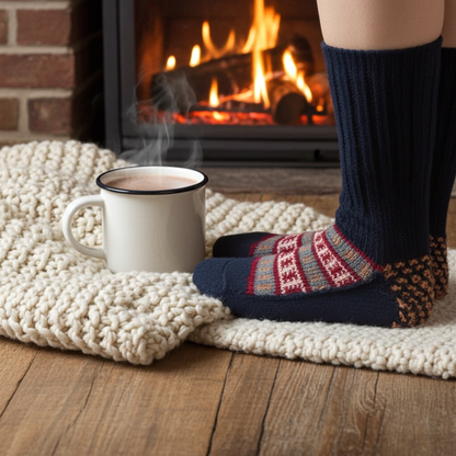 Black Wool Hand Knit Socks with Brown Patterned Base - Type 2