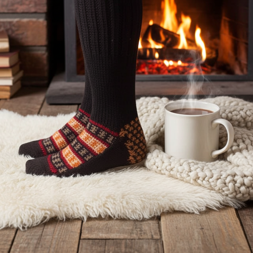 Black with Gold - hand knit woollen socks with a deep black base and Traditional pattern - Type 3