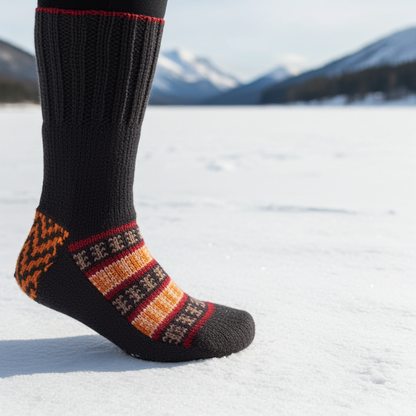 Black with Gold - hand knit woollen socks with a deep black base and Traditional pattern - Type 1