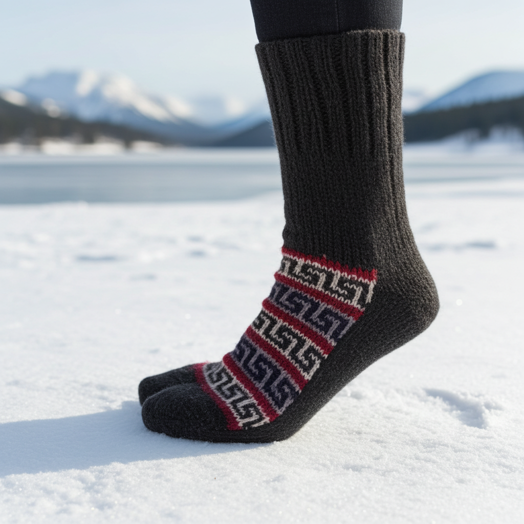 "Dark Grey" hand knit woollen socks with dark grey base and subtle patterns