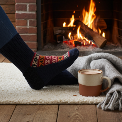 Woolaah- handcrafted pure wool patterned grey black socks for men and women. Christmas collection, gift ideas