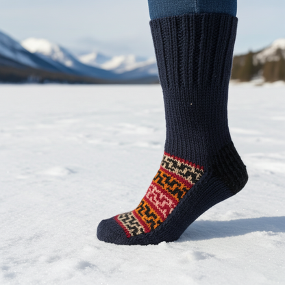 Grey Black Colour Wool Socks - Pattern 3 - Crew Socks