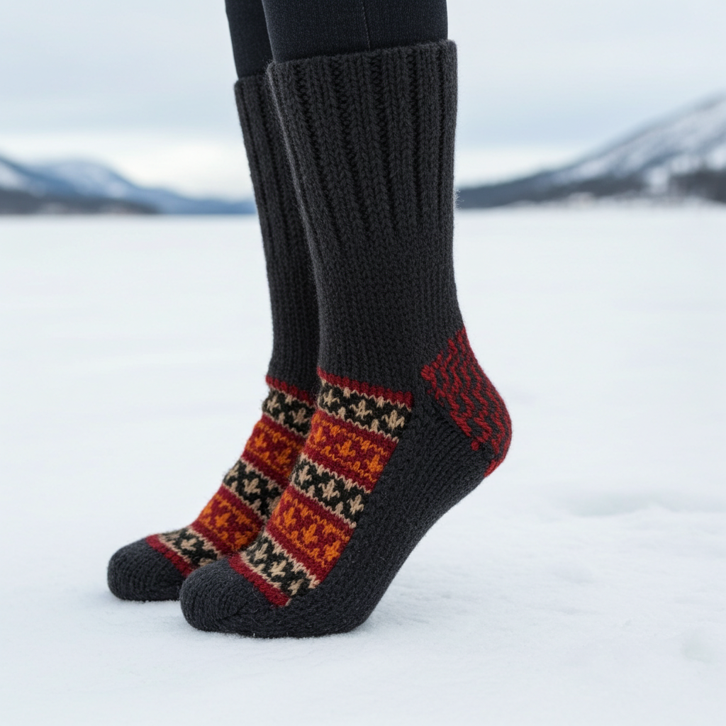 Grey Black Colour Wool Socks - Pattern 4 - Crew Socks