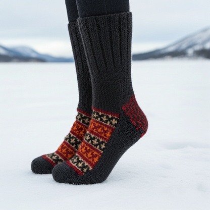 Grey Black Colour Wool Socks - Pattern 4 - Crew Socks