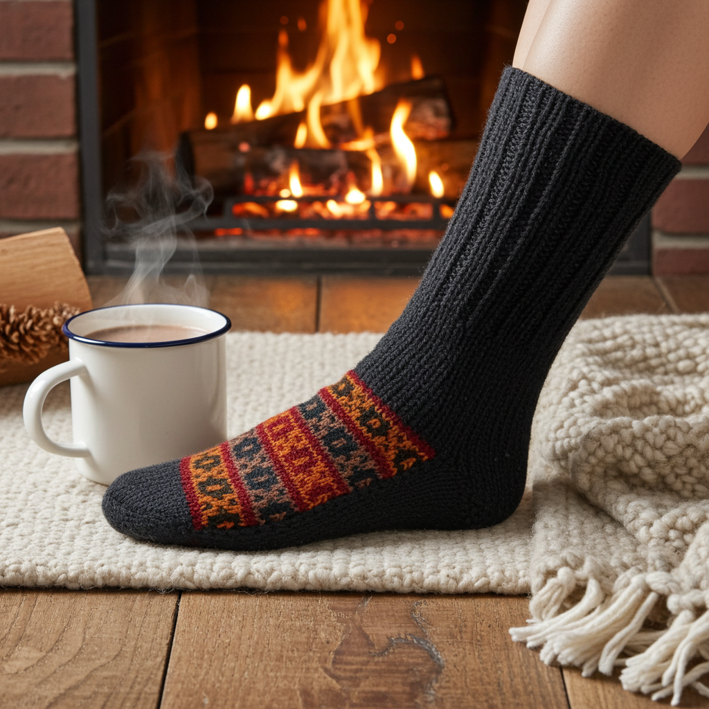 Grey Black Colour Wool Socks - Pattern 5 - Crew Socks