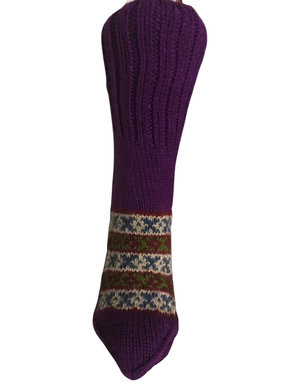 Purple Colour Wool Socks - Pattern 2 - Crew Socks