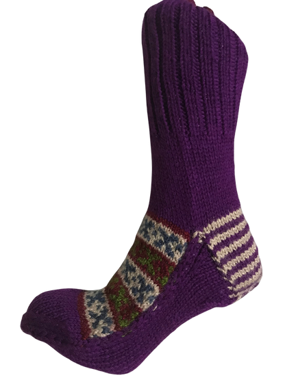 Purple Colour Wool Socks - Pattern 2 - Crew Socks