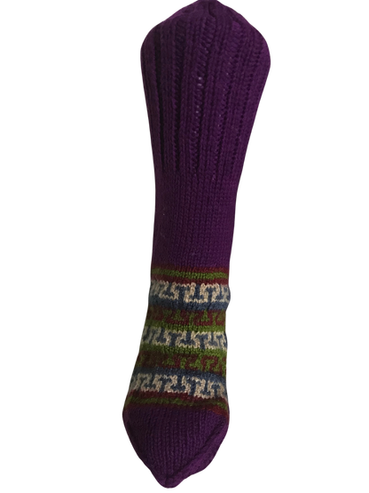 Purple Colour Wool Socks - Pattern 3 - Crew Socks
