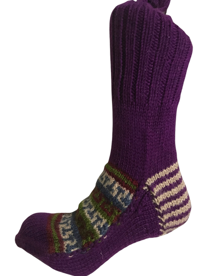 Purple Colour Wool Socks - Pattern 3 - Crew Socks