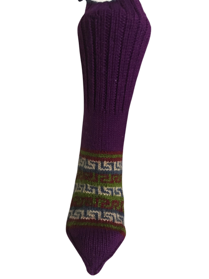 Purple Colour Wool Socks - Pattern 4 - Crew Socks