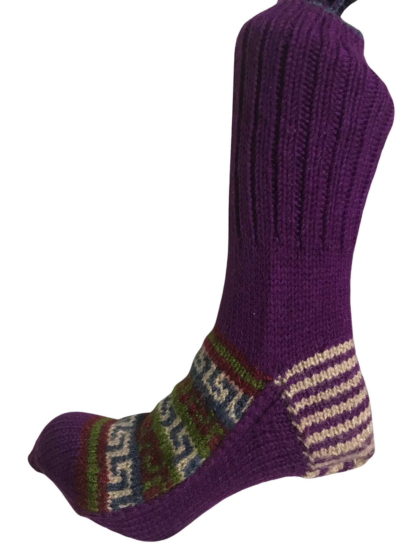 Purple Colour Wool Socks - Pattern 4 - Crew Socks