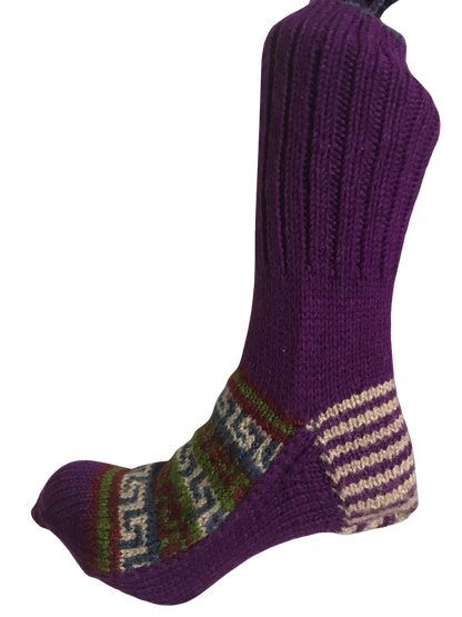 Purple Colour Wool Socks - Pattern 4 - Crew Socks