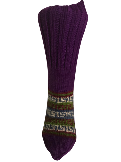 Purple Colour Wool Socks - Pattern 5 - Crew Socks
