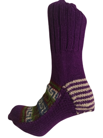Purple Colour Wool Socks - Pattern 5 - Crew Socks