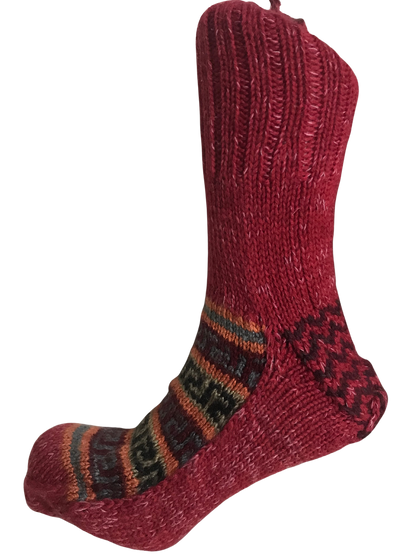 Red Colour Wool Socks - Pattern 1 - Crew Socks