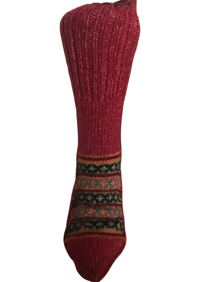 Red Colour Wool Socks - Pattern 2 - Crew Socks