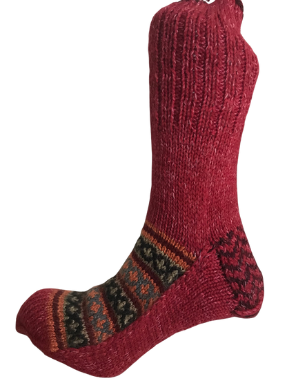 Red Colour Wool Socks - Pattern 2 - Crew Socks
