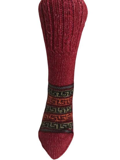 Red Colour Wool Socks - Pattern 3 - Crew Socks