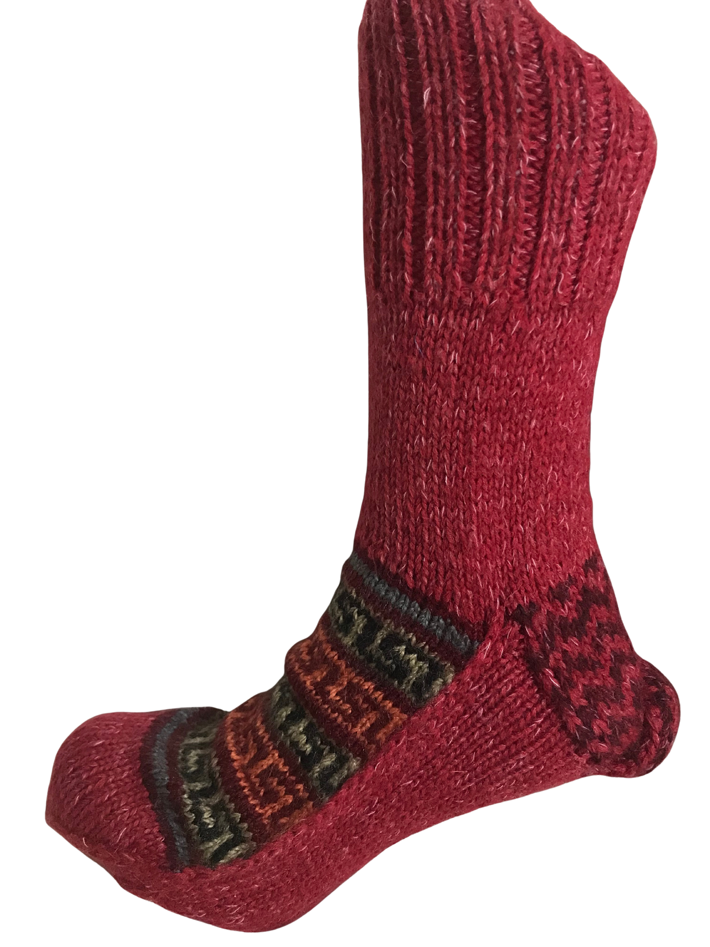 Red Colour Wool Socks - Pattern 3 - Crew Socks
