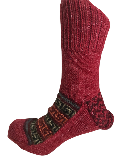 Red Colour Wool Socks - Pattern 3 - Crew Socks