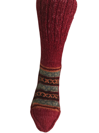 Red Colour Wool Socks - Pattern 4 - Crew Socks