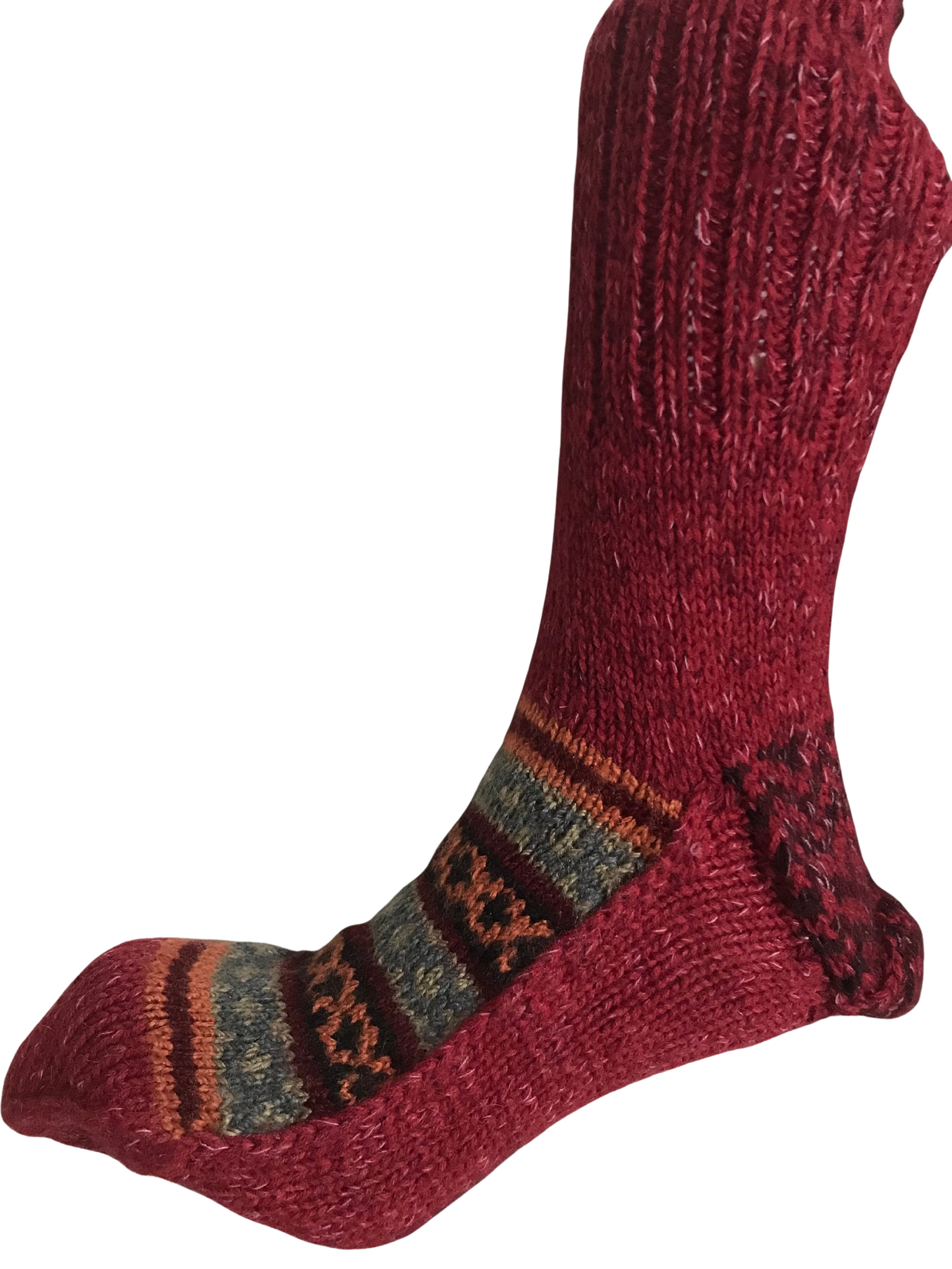 Red Colour Wool Socks - Pattern 4 - Crew Socks