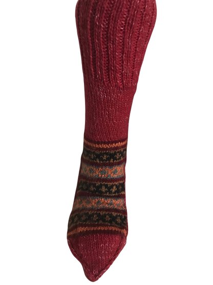 Red Colour Wool Socks - Pattern 5 - Crew Socks