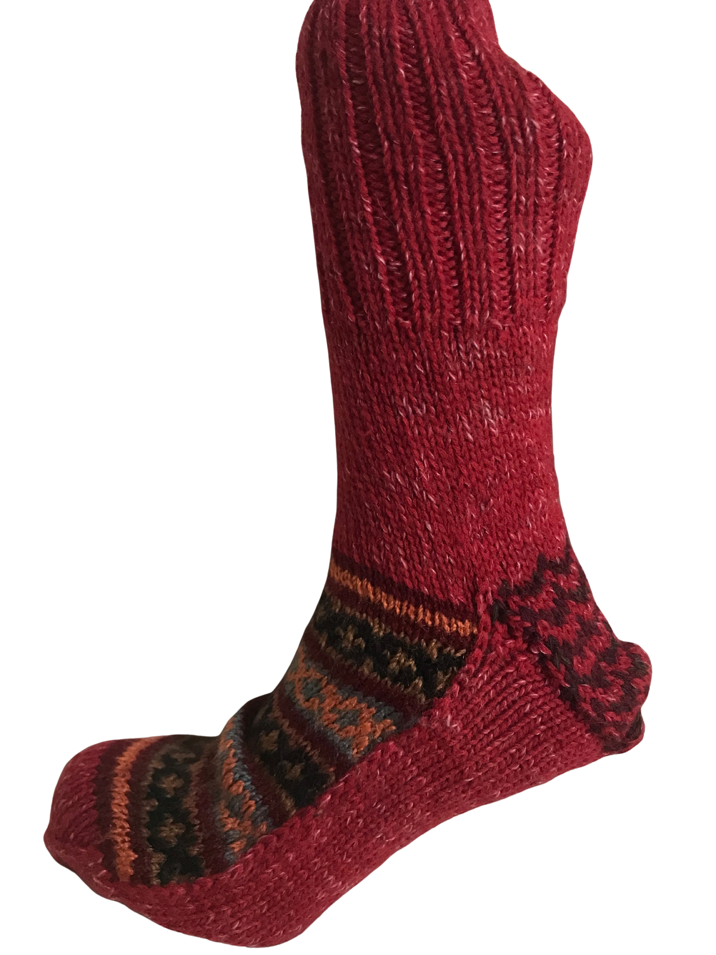 Red Colour Wool Socks - Pattern 5 - Crew Socks