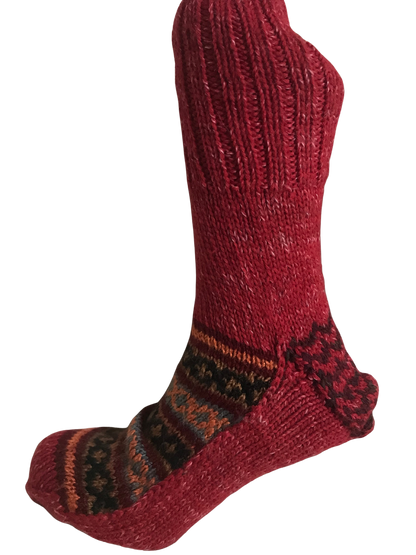 Red Colour Wool Socks - Pattern 5 - Crew Socks
