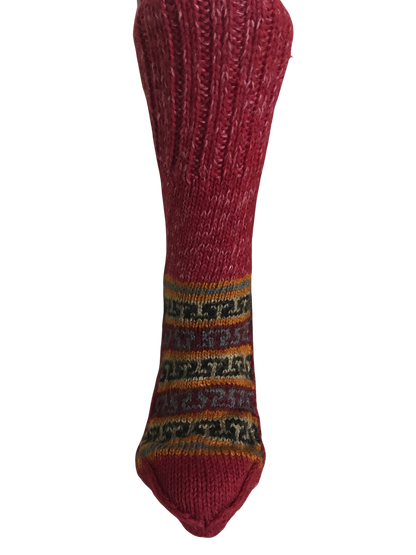 Red Colour Wool Socks - Pattern 6 - Crew Socks