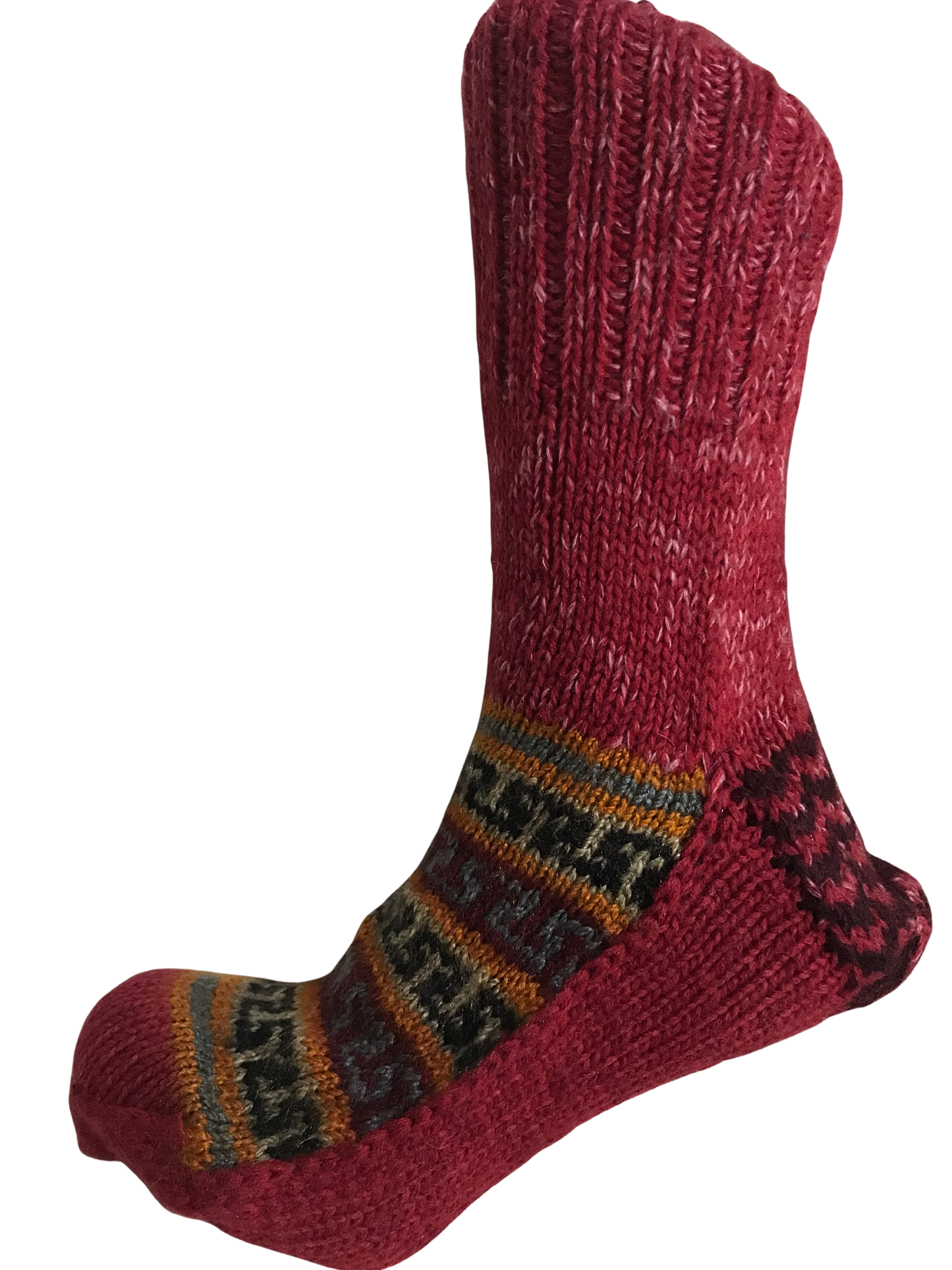 Red Colour Wool Socks - Pattern 6 - Crew Socks