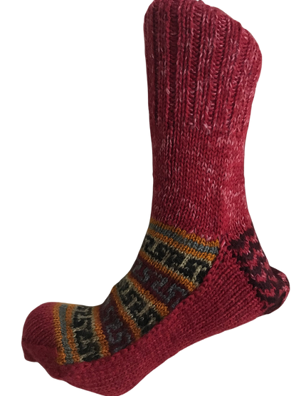 Red Colour Wool Socks - Pattern 6 - Crew Socks