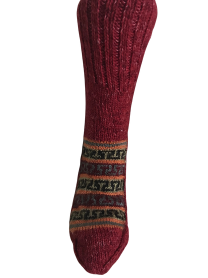 Red Colour Wool Socks - Pattern 7 - Crew Socks