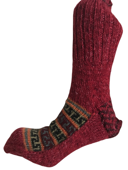Red Colour Wool Socks - Pattern 7 - Crew Socks