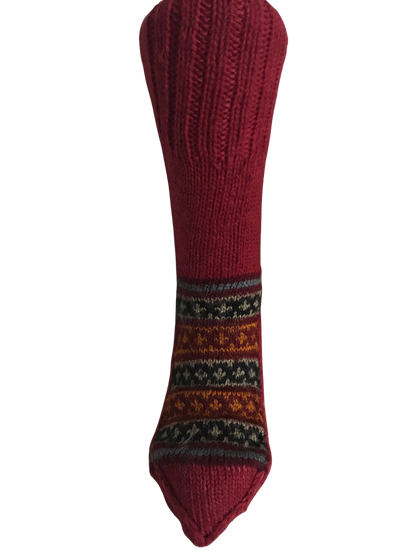 Red Colour Wool Socks - Pattern 8 - Crew Socks